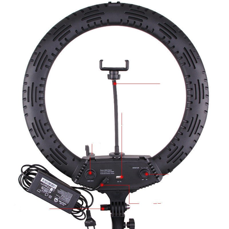Ring light LED με μπάρα για κινητό στο κέντρο και τροφοδοτικό