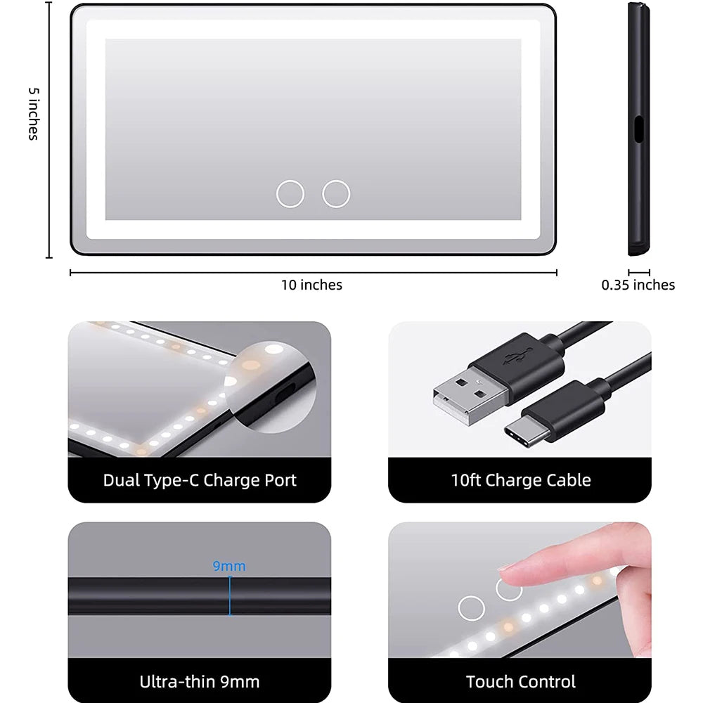 Καθρέφτης Μακιγιάζ Αυτοκινήτου με LED & Επαναφορτιζόμενη Μπαταρία - Asknik