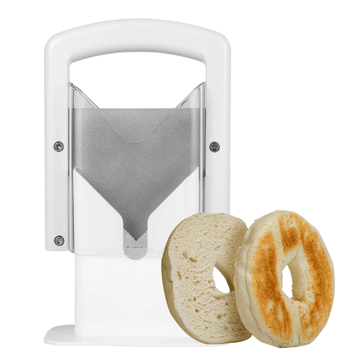 Λευκός κόφτης bagel με δύο μισά bagel μπροστά του Κύρια εικόνα προϊόντος