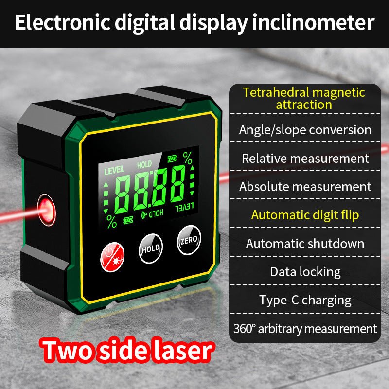 Γωνιόμετρο με laser δύο πλευρών και λίστα λειτουργιών, εικόνα προμηθευτή