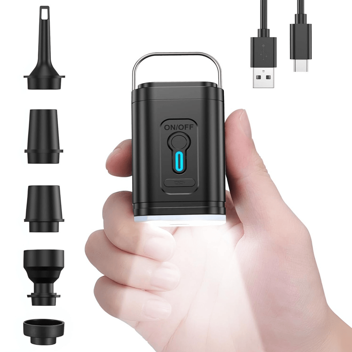 Mini electric air pump, nozzles and USB cable Main image