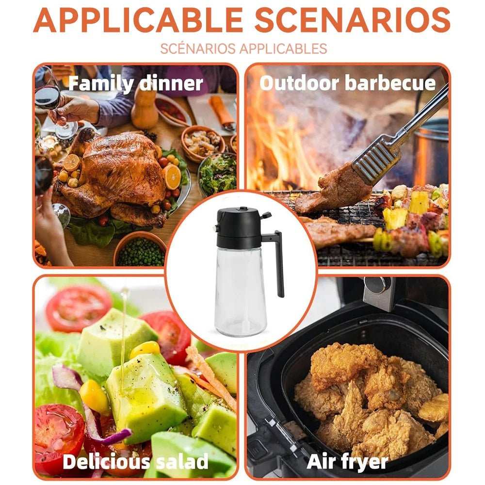 Μπουκάλι λαδιού 2 σε 1 – χρήσεις σε air fryer, BBQ και σαλάτες
