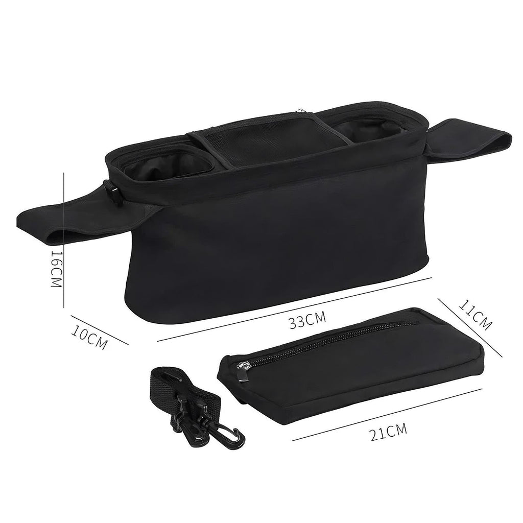 Διαστάσεις οργανωτή καροτσιού 33 × 16 × 10 cm και αποσπώμενης θήκης 21 × 11 cm