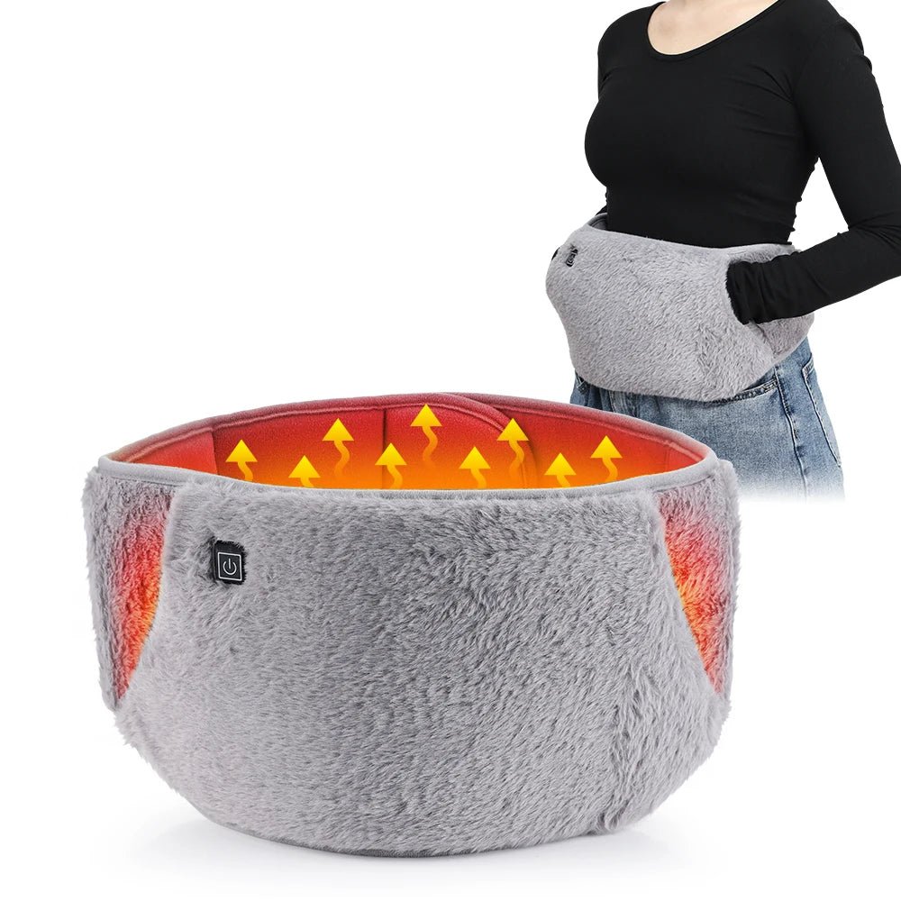 Grey USB heated belt with plush fabric, worn around the waist Main image