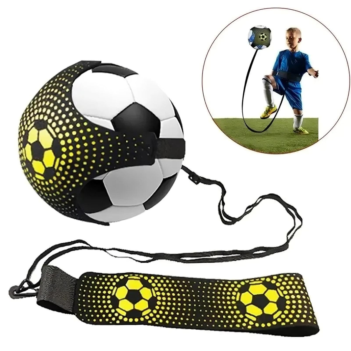 Yellow football training belt with ball and elastic cord Main image